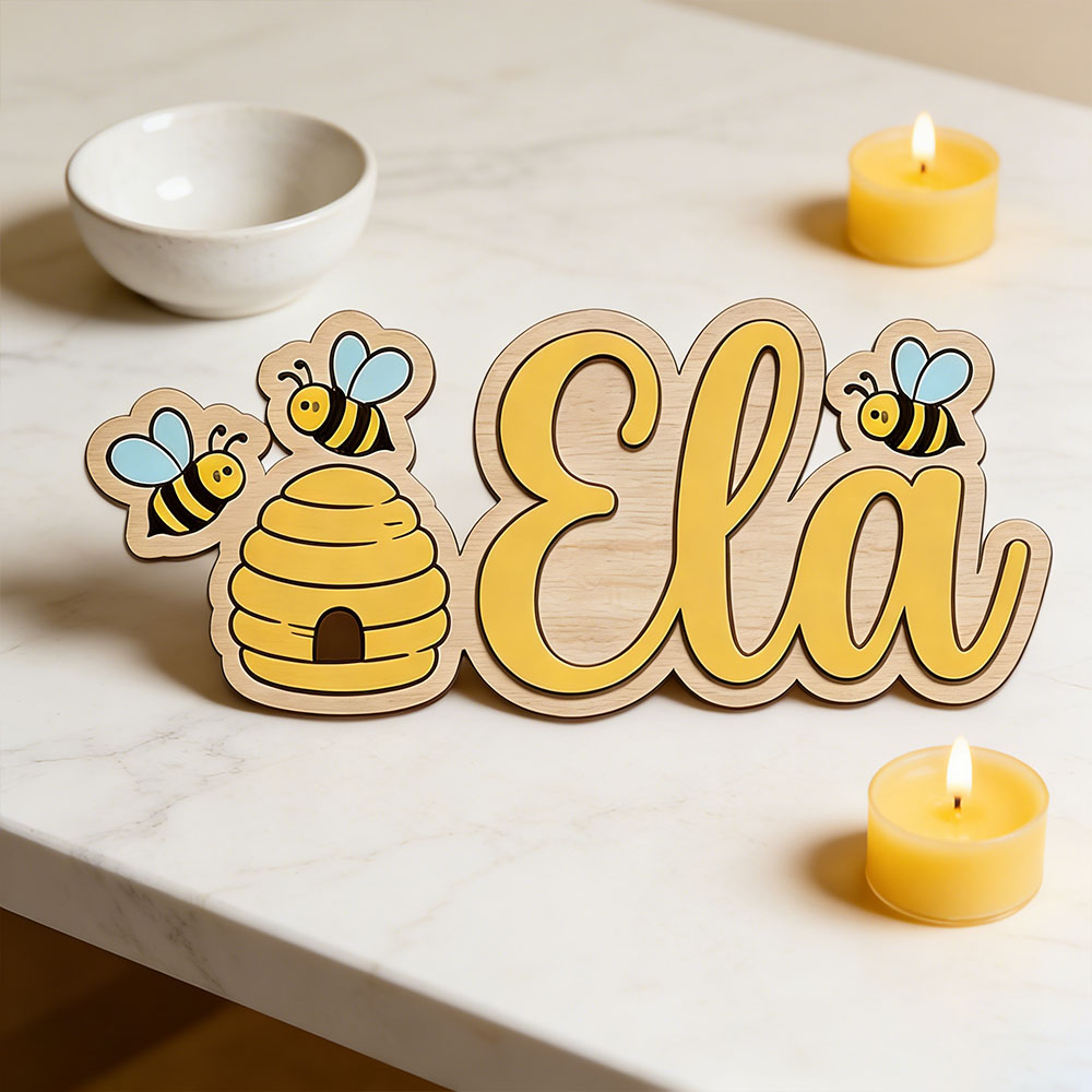 Baby Nursery Decor Girl - Papan Nama Sarang Lebah Kayu Lucu