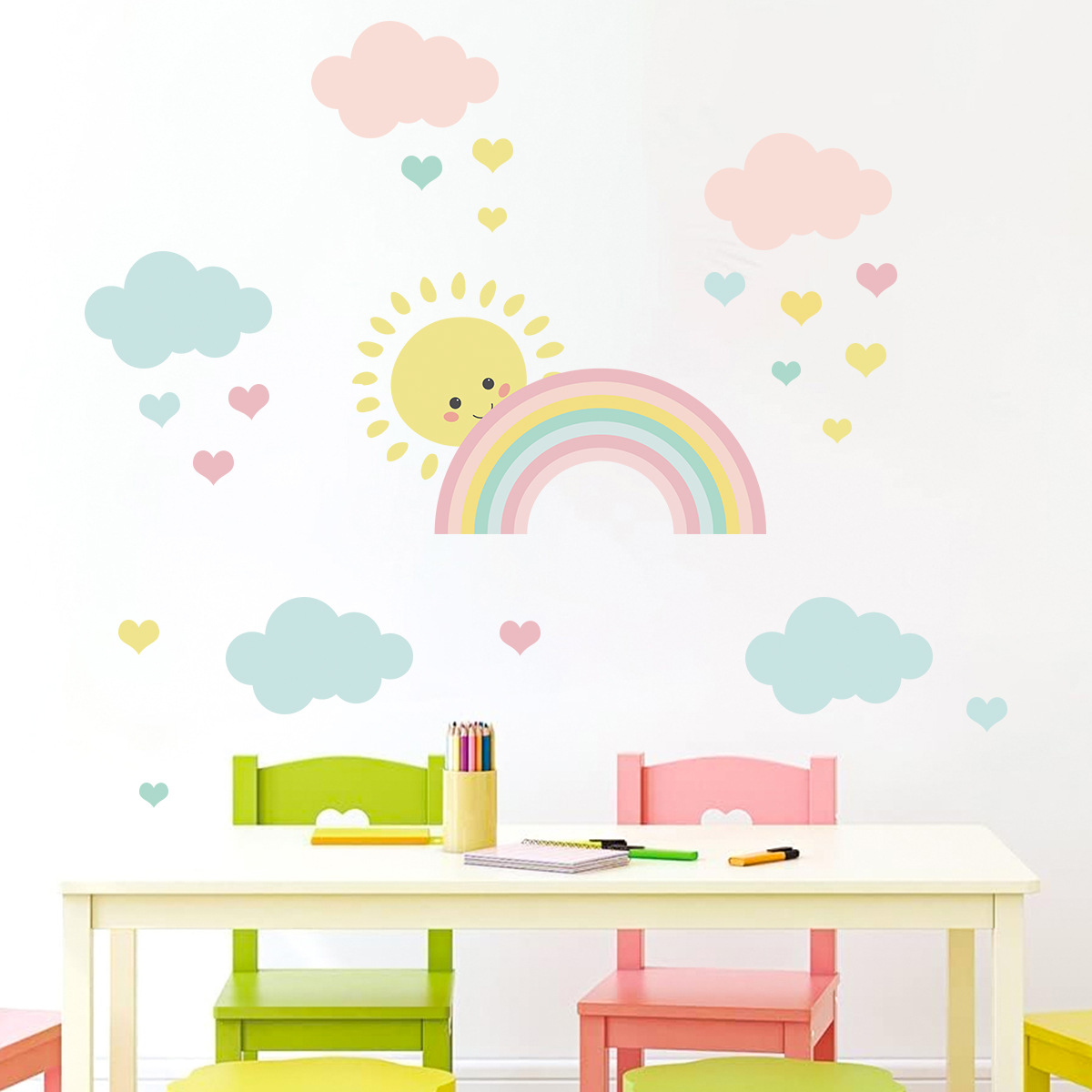 Baby Nursery Decor Girl - Stiker Dinding Awan Pelangi Matahari Kartun