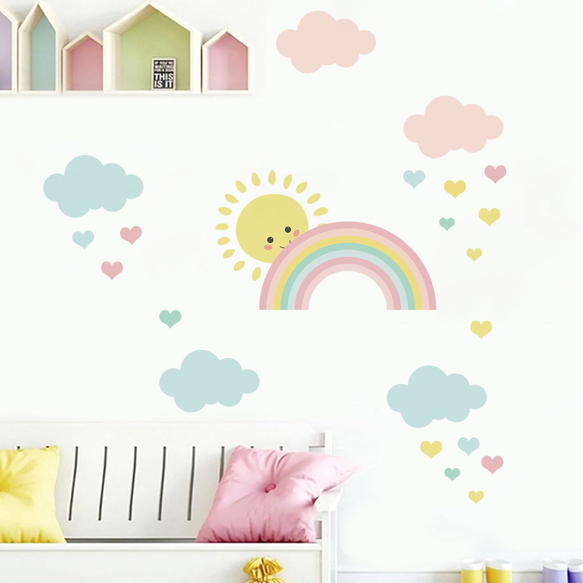 Stiker Dinding Awan Pelangi Ma - Baby Nursery Decor Girl ulasan dan harga